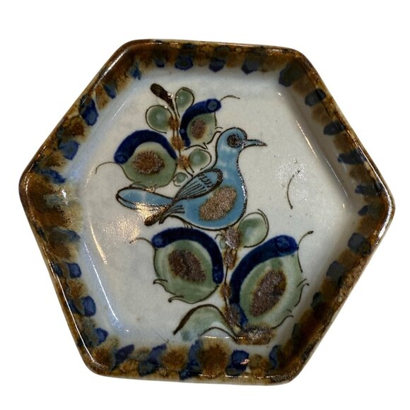 Vintage Ken Edwards Tonala Trinket Dish Hand Painted Mexican Art Pottery Bird - Picture 1 of 4